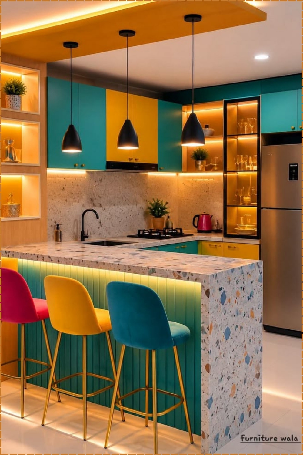 Teal Yellow Modern Kitchen