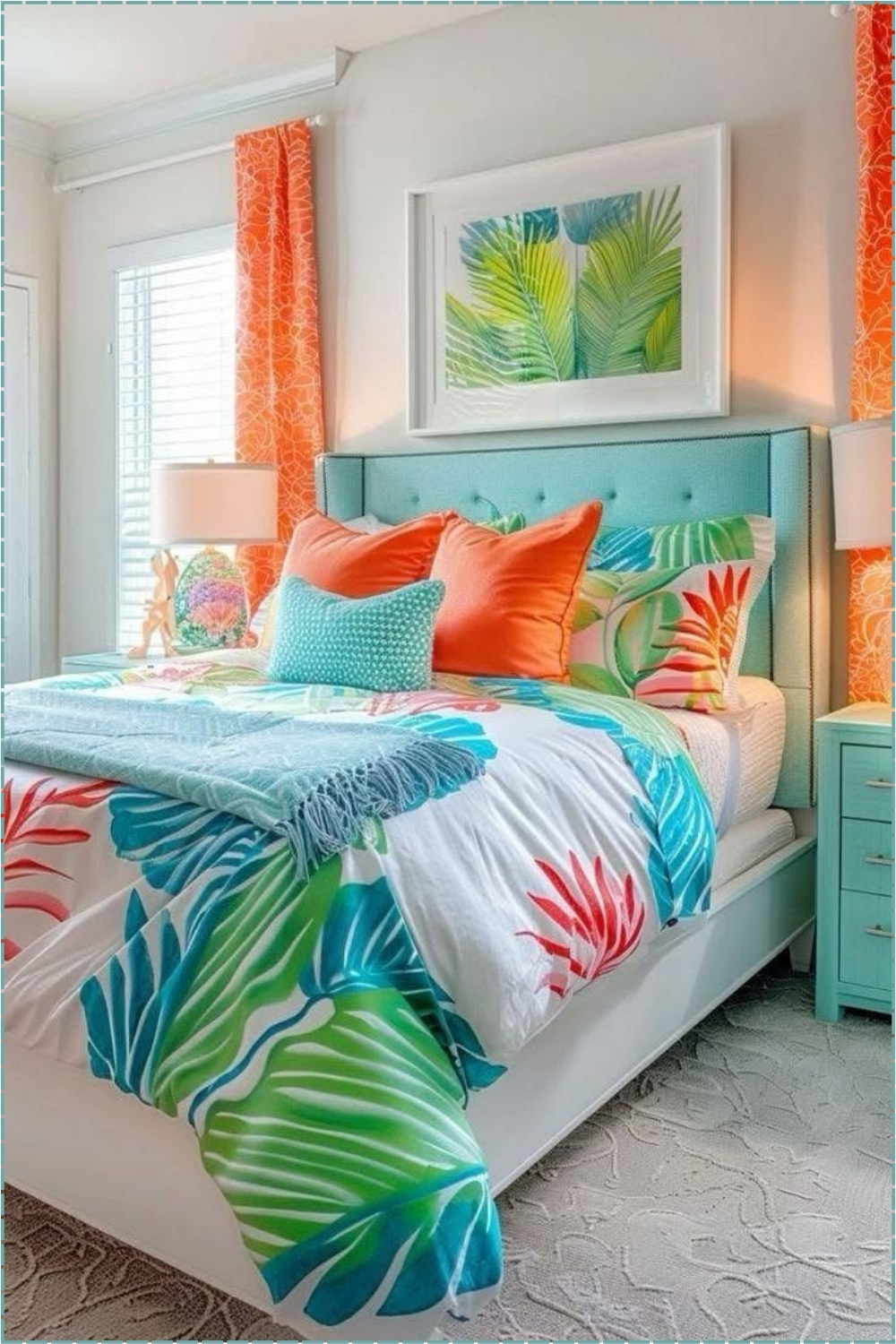Tropical Turquoise Coral Bedroom