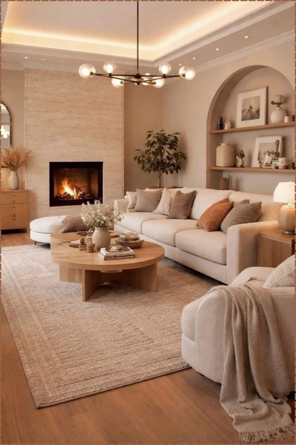 Warm Beige Fireplace Living