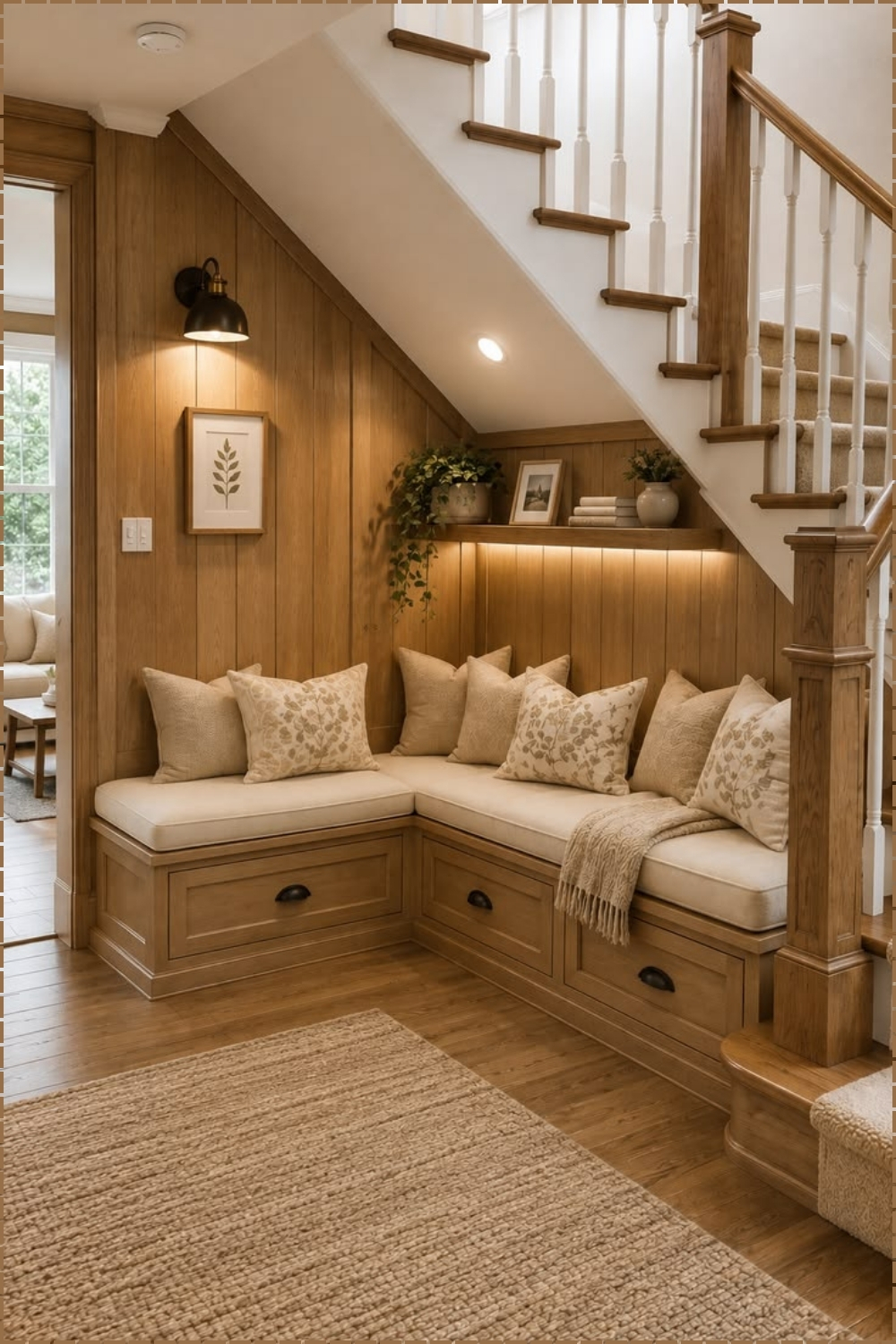Wood Paneled Stair Bench