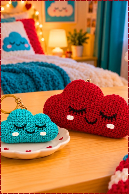 Crochet Cloud Keychain 1