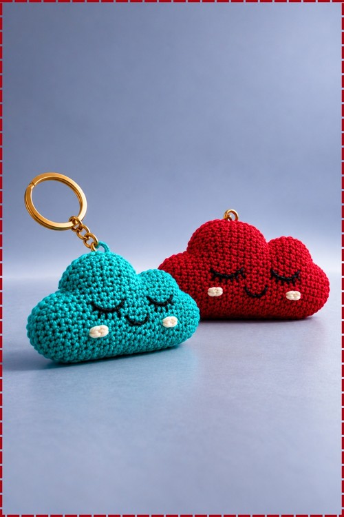 Crochet Cloud Keychain 3