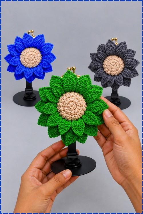 Crochet Sunflower Coin Purse 3