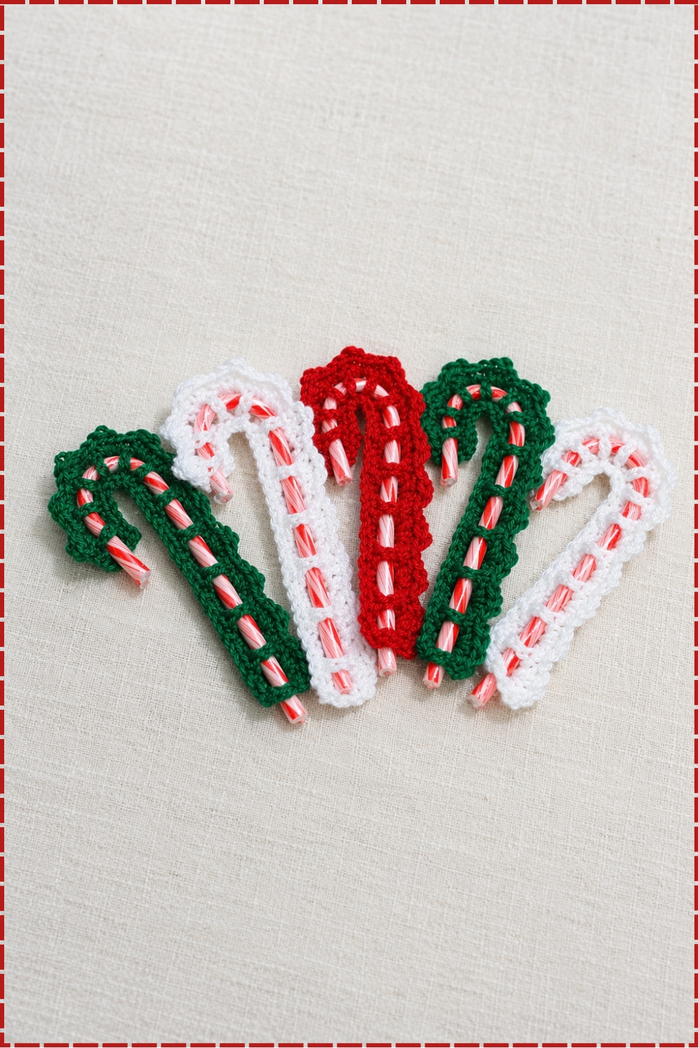 Banded Crochet Candy Cane Christmas Tree Ornaments