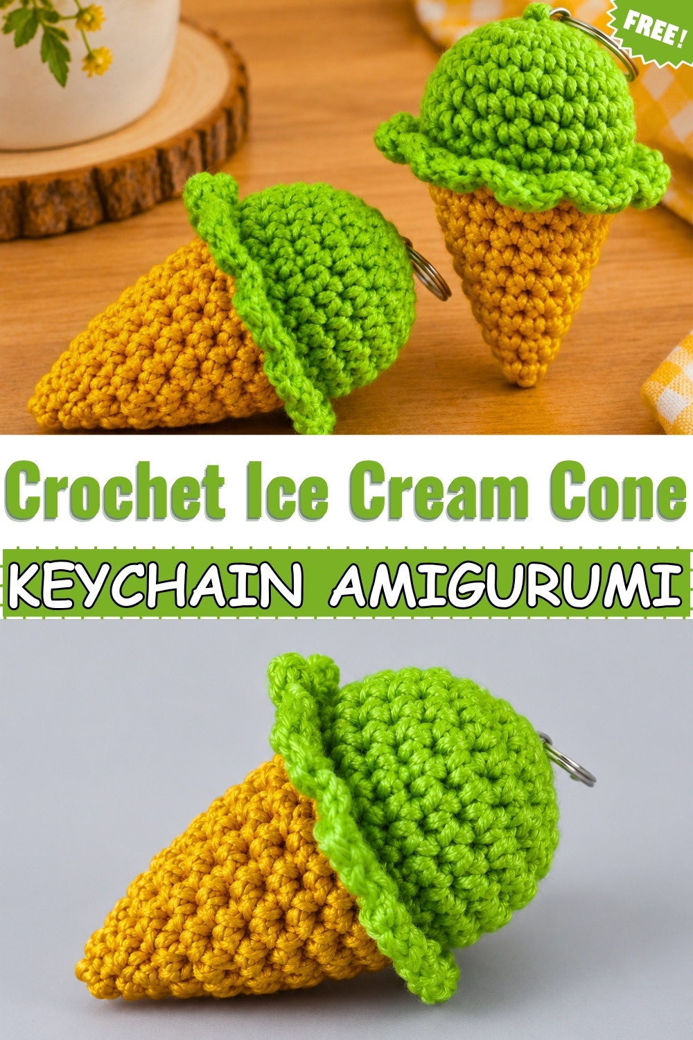 CROCHET AMIGURUMI Ice Cream Cone Keychain