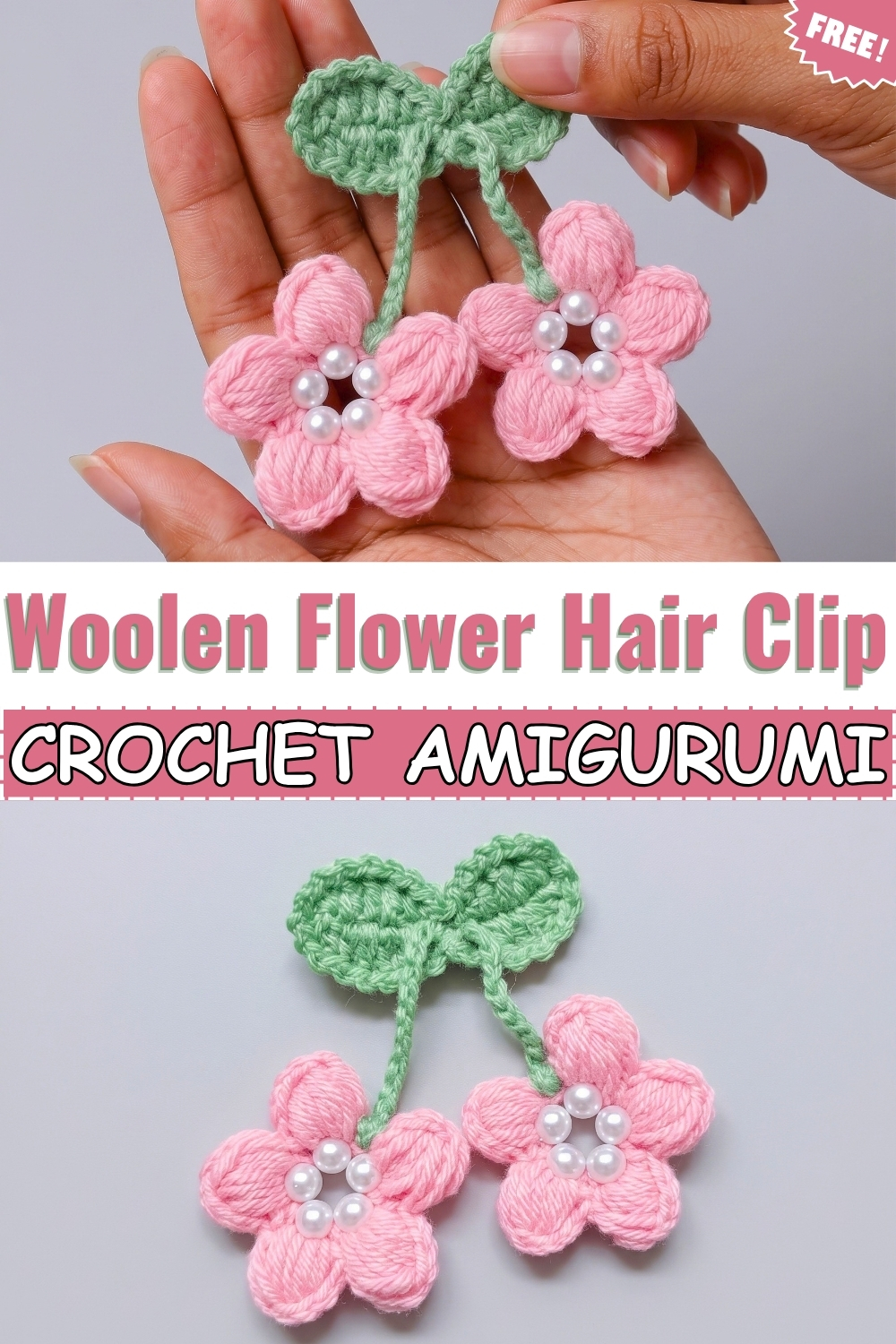 CROCHET AMIGURUMI Woolen Flower Hair Clip