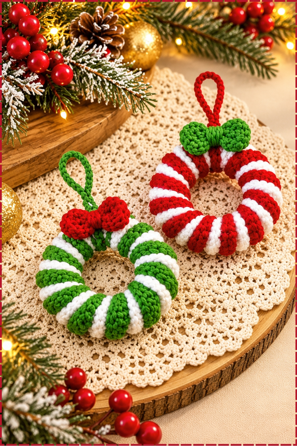 Chunky Crochet Candy Cane Christmas Ornaments