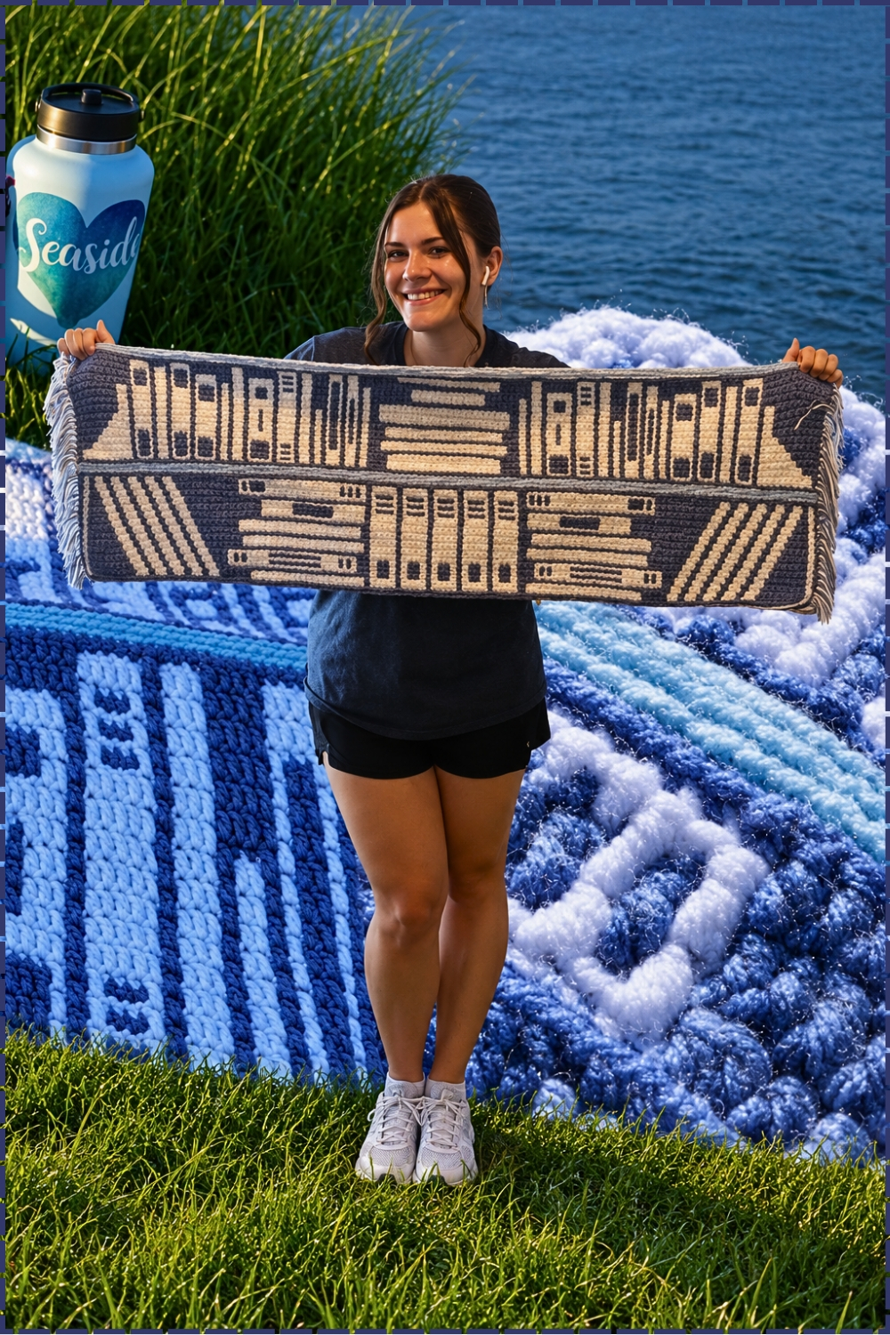 Colorful Crocheted Mosaic Bookshelf Blanket