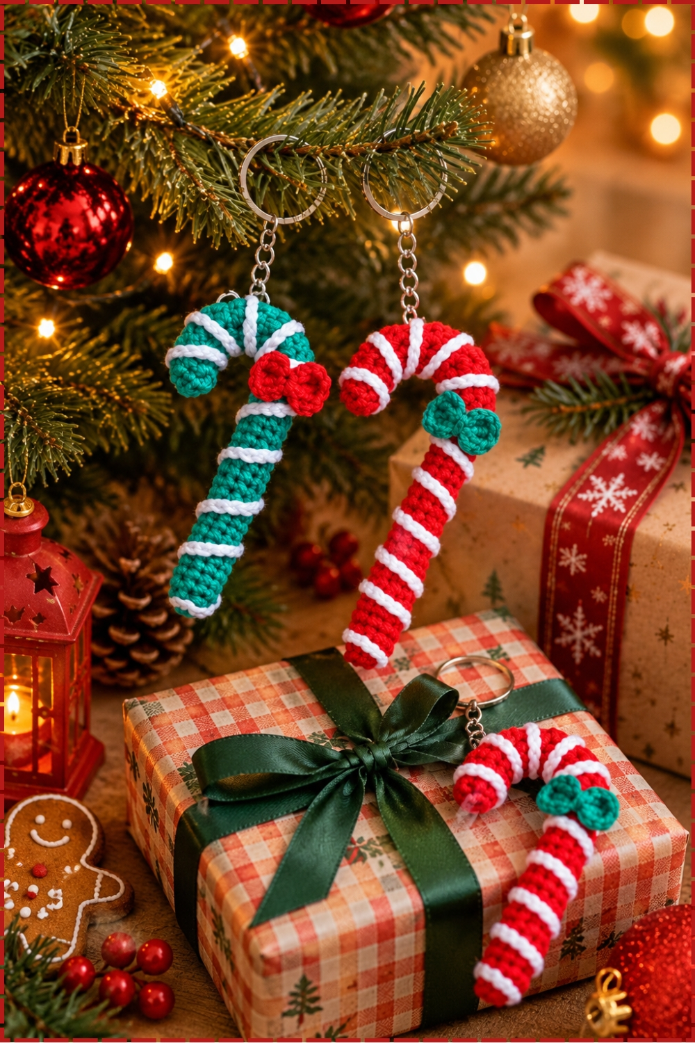 Crochet A Slender Christmas Candy Cane Pendant
