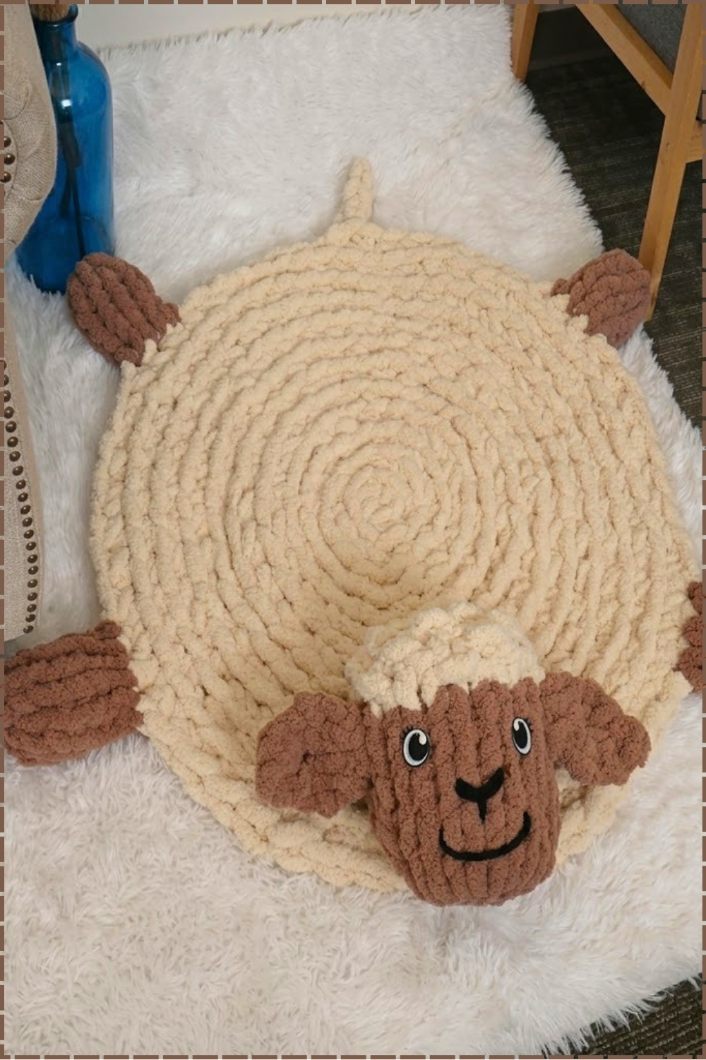 Crochet Cute Fluffy Sheep Rug