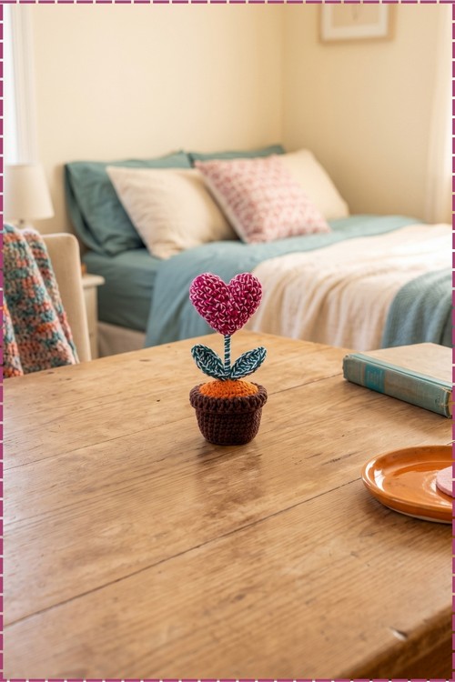 Crochet Heart Plant Flower Pot 1