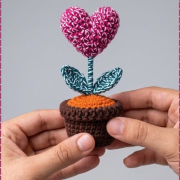 Crochet Heart Plant Flower Pot 2