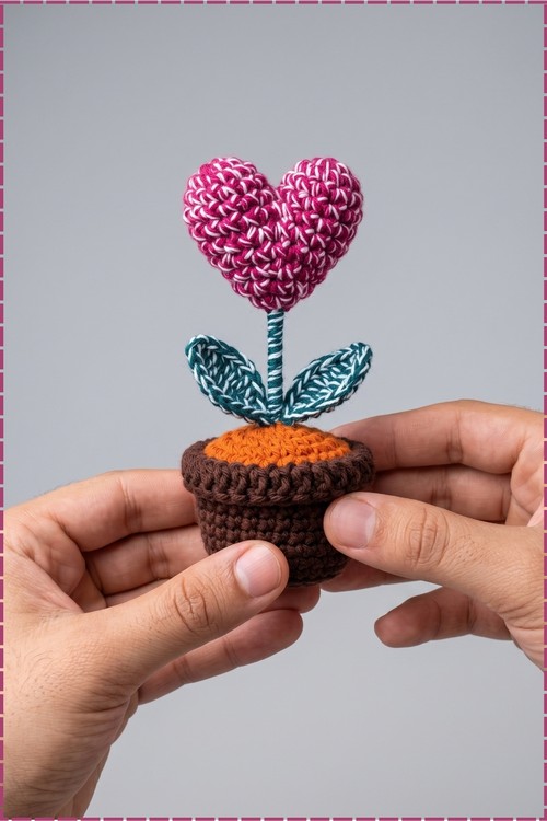 Crochet Heart Plant Flower Pot 2