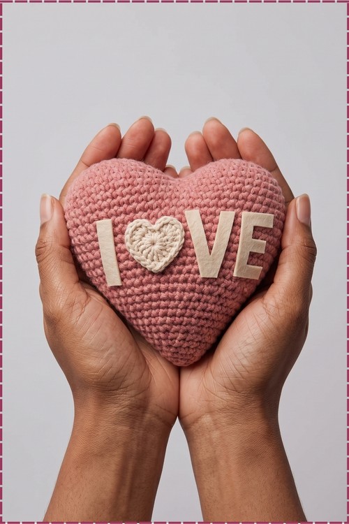 Crochet Heart Shape Pillow With Love 4