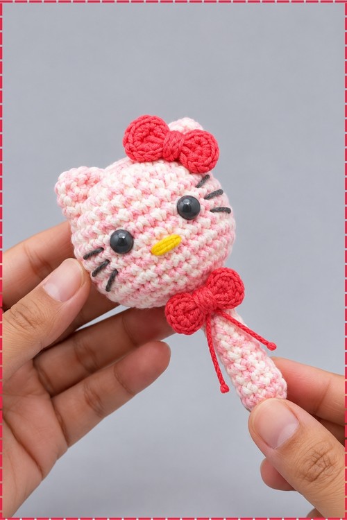 Crochet Hello Kitty Pencil Toper Amigurumi 2
