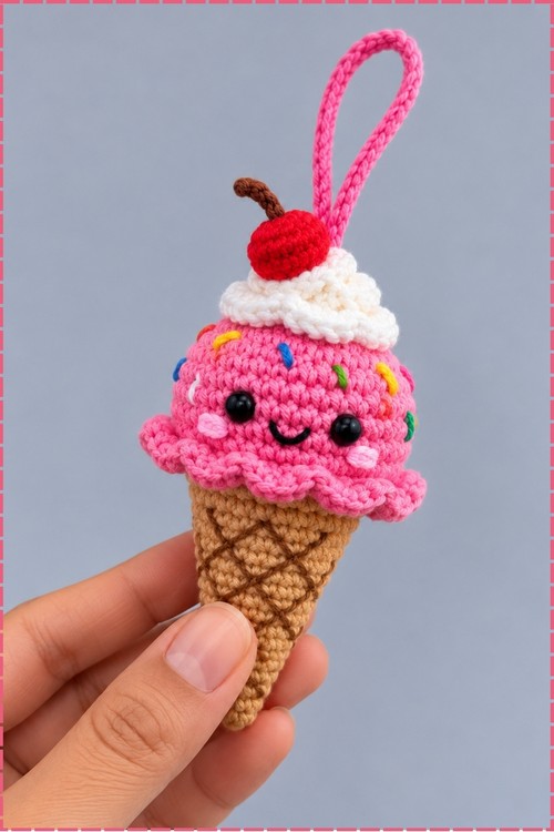 Crochet Ice Cream Keychain