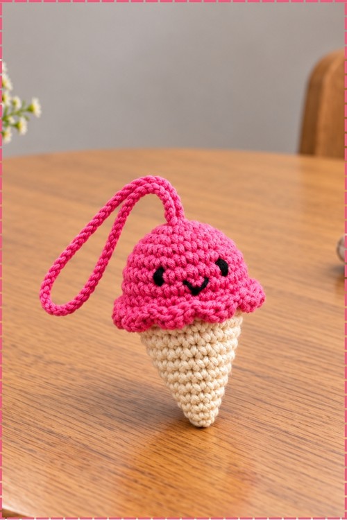 Crochet Ice Cream Keychain 3