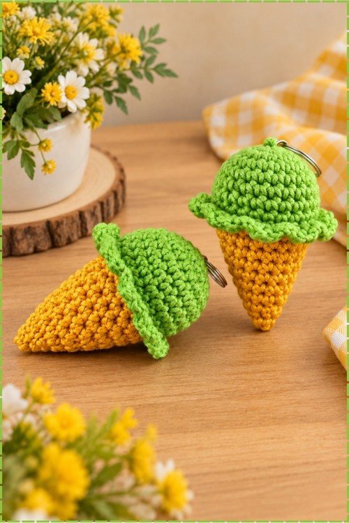 Crochet Keychain Ice Cream Cone 2