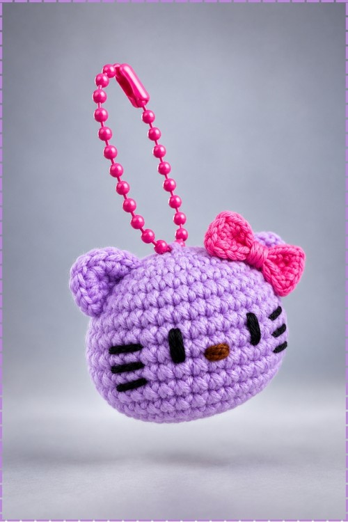 Crochet Kitty Keychain 3