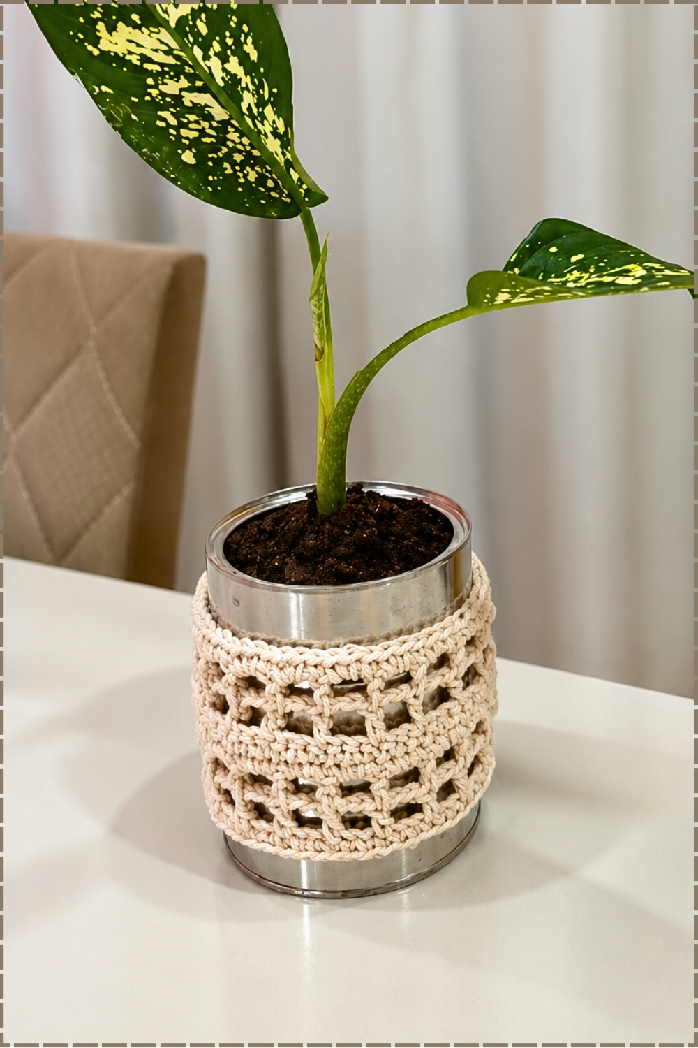 Crochet Milk Can Turned Into a Tall Textured Vase