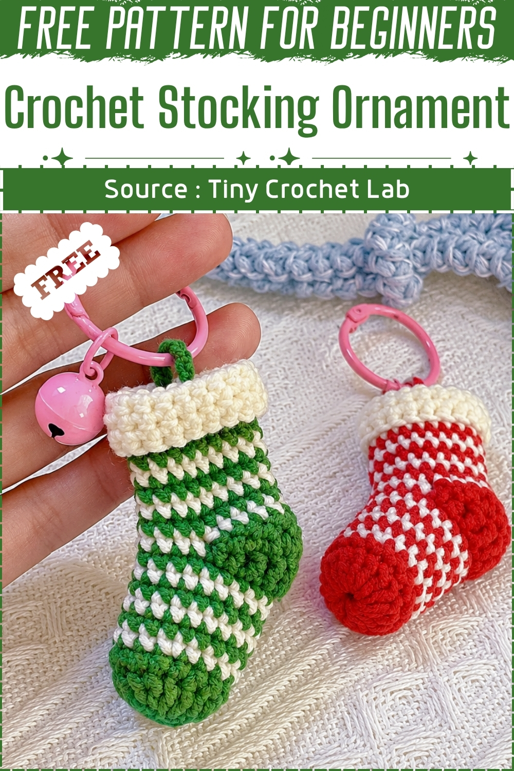 Easy Crochet Mini Christmas Stocking Ornament