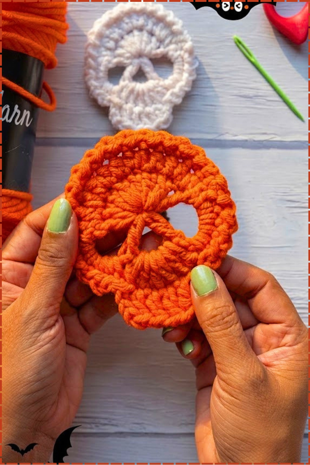 Easy Flat Halloween Crochet Skull Appliqué Pattern