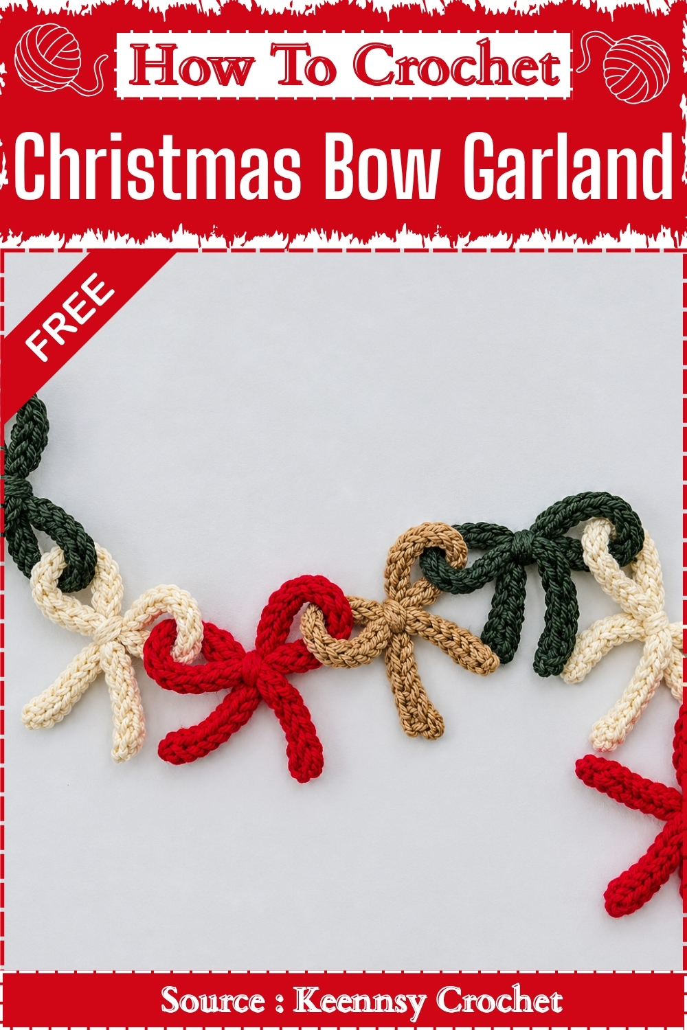 Easy How To Crochet Christmas Bow Garland