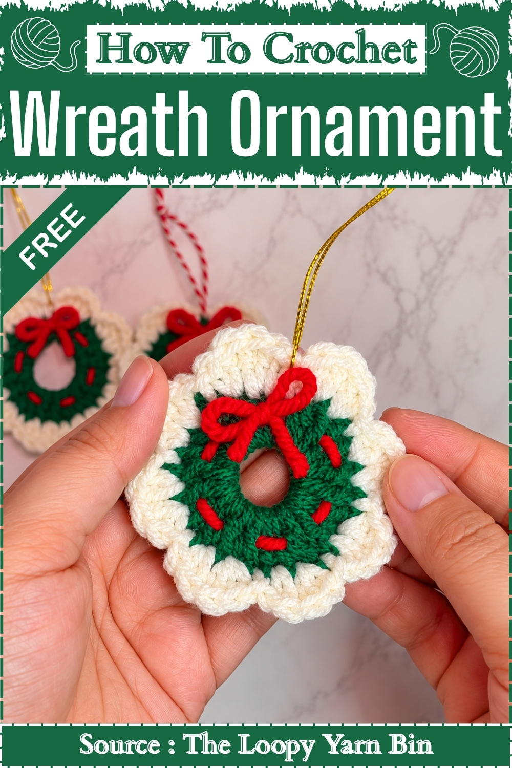 Easy How To Crochet Christmas Wreath Ornament (1)