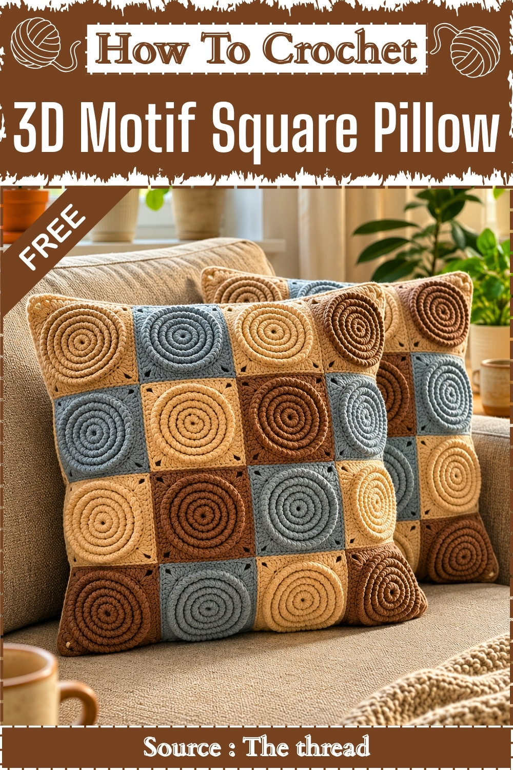How To Crochet A Bold 3D Motif Square Pillow