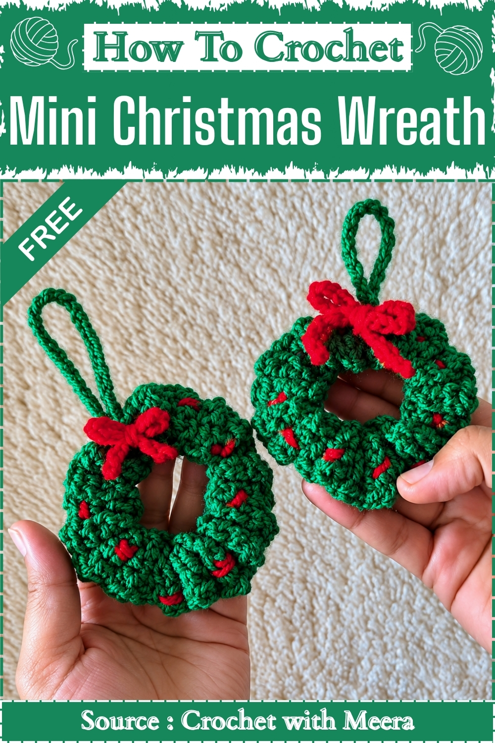 How To Crochet Mini Christmas Wreath