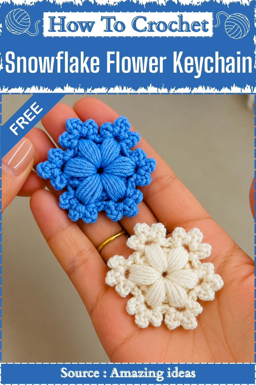 How To Crochet Snowflake Flower Keychain