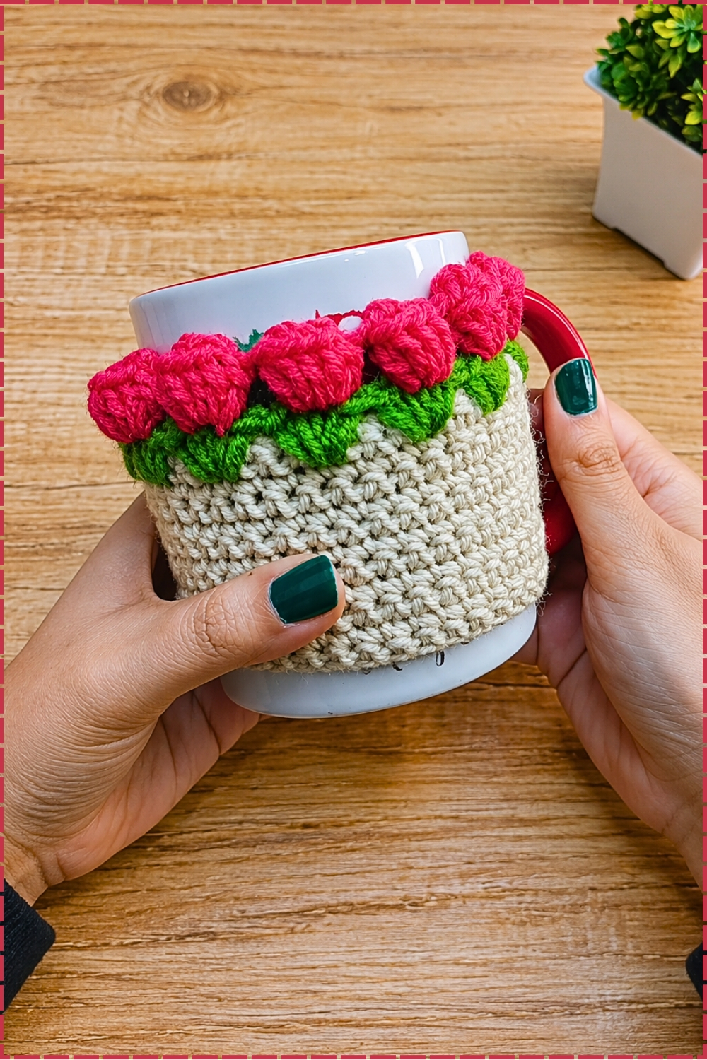 Pretty Tulip Mug Cover Crochet Tutorial