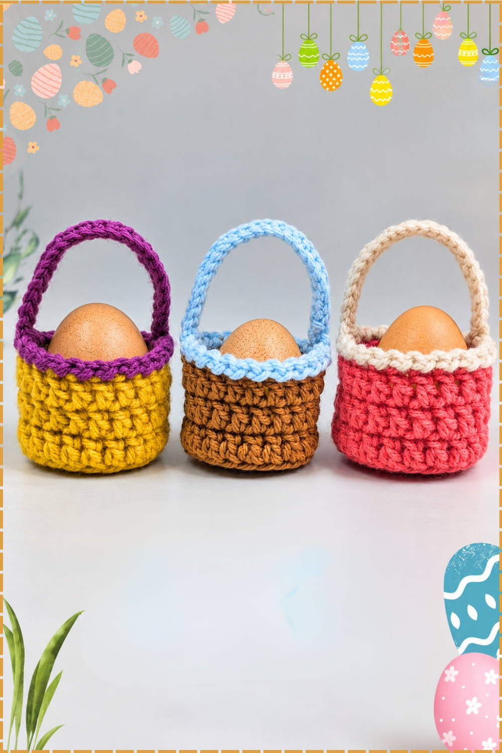 Round Mini Crochet Easter Baskets
