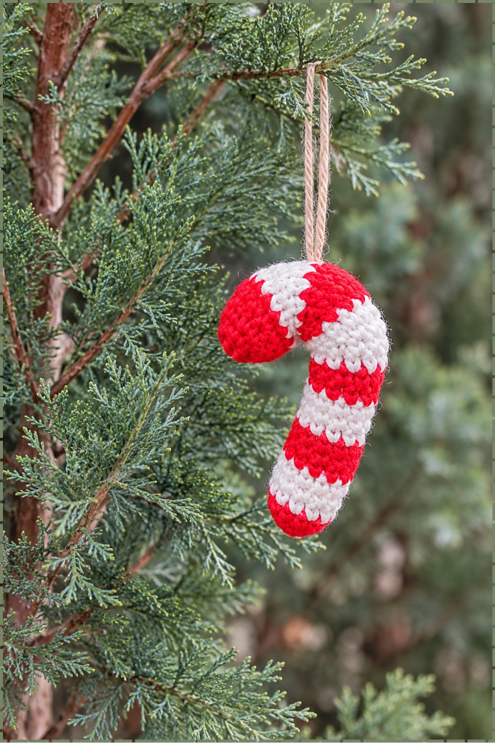 Striped Crochet Candy Cane Christmas Ornament (1)