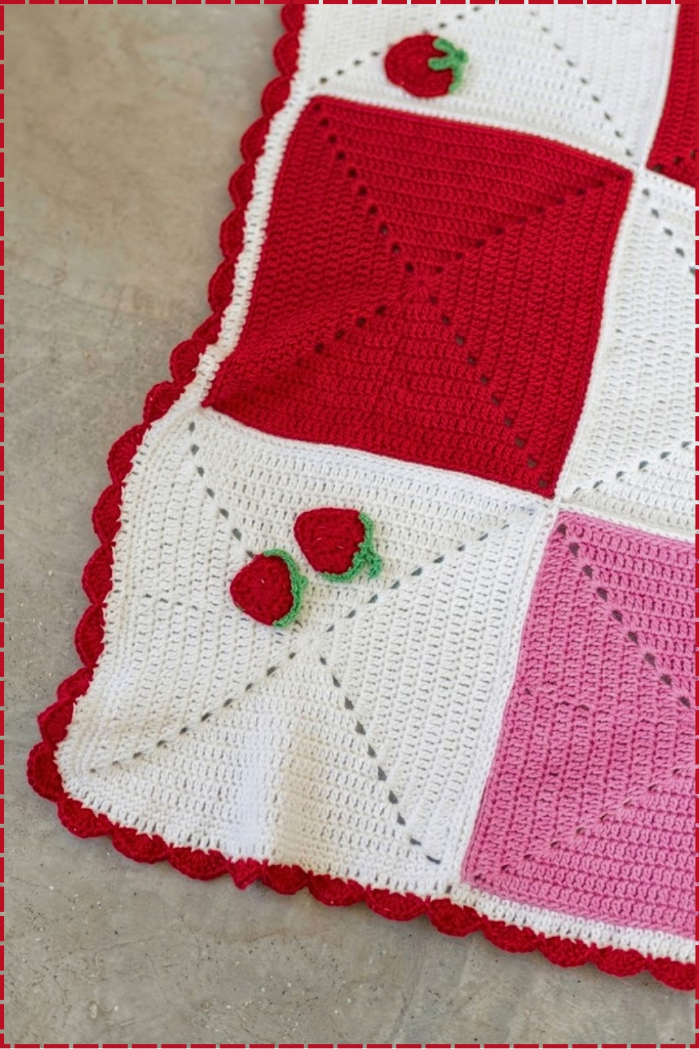Sweet Granny Square Crochet Strawberry Picnic Blanket